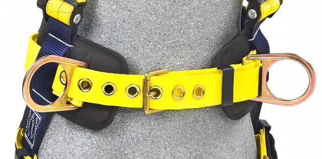 Alt view image 4 of 6 - DBI-SALA Delta 1101656 Construction Harness, Back/Side D-Rings, Belt w/Sewn-In Back & Shoulder Pads, Tongue Buckle Leg Straps, X-Large, Navy/Yellow