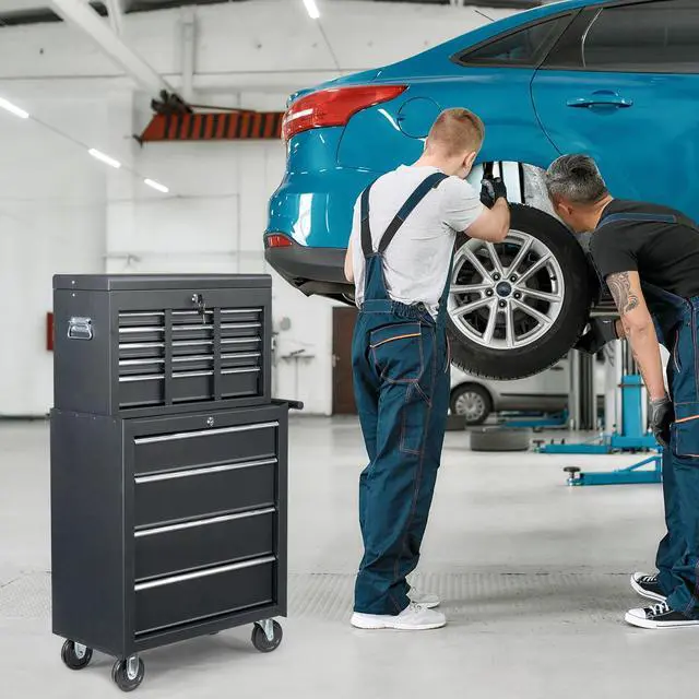 Alt view image 2 of 6 - 9-Drawer Rolling Tool Chest with Wheels & Lock & Key, Tool Box with Large Storage Cabinet, Removable Portable Top Box for Garage, Warehouse, Repair Shop & Home