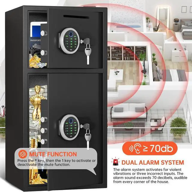 Alt view image 2 of 6 - 7.0 Cuft Extra Large Home Safe Box Fireproof Waterproof, Biometric Fingerprint Home Security Safe Box with Adjustable Shelf & Deposit Slot, Money Safes with Backlit Keypad & Dual Alarm for Home Office