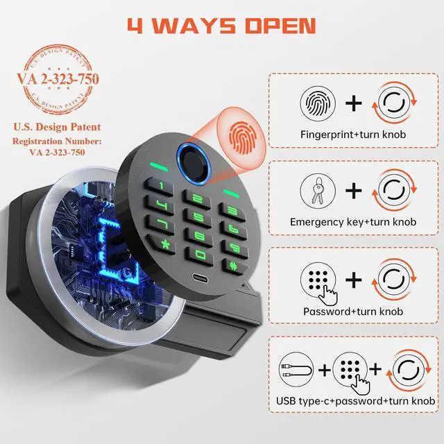 Alt view image 3 of 6 - 7.0 Cuft Extra Large Home Safe Box Fireproof Waterproof, Biometric Fingerprint Home Security Safe Box with Adjustable Shelf & Deposit Slot, Money Safes with Backlit Keypad & Dual Alarm for Home Office