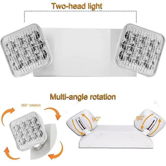 Alt view image 3 of 6 - 12 Pack Commercial LED Emergency Lights Fixture, Emergency Light with Battery Backup, Emergency Lights for Business Home power Failure, Two Adjustable Head Emergency Lighting, Hardwired 120-277V
