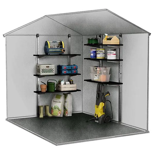 Alt view image 5 of 6 - Outdoor Shed Shelf Kit, Storage Organizer w/ Heavy Duty Brackets & Rails, 40, Black - Standing Wall Shelving Rack Unit for Home and Utility Organization