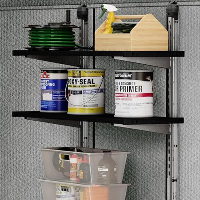 Alt view image 6 of 6 - Outdoor Shed Shelf Kit, Storage Organizer w/ Heavy Duty Brackets & Rails, 40, Black - Standing Wall Shelving Rack Unit for Home and Utility Organization