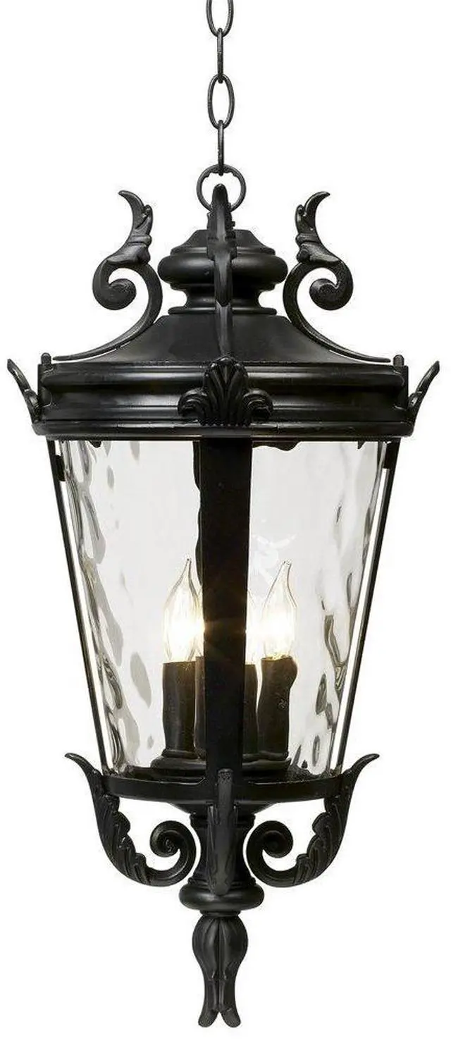 Main image of Casa Marseille Vintage Outdoor Ceiling Light Textured Black Aluminum 23 3/4" Clear Hammered Glass Damp Rated for Exterior House Porch Patio Outside Deck Garage Garden Home Roof