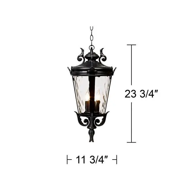 Alt view image 3 of 5 - Casa Marseille Vintage Outdoor Ceiling Light Textured Black Aluminum 23 3/4" Clear Hammered Glass Damp Rated for Exterior House Porch Patio Outside Deck Garage Garden Home Roof