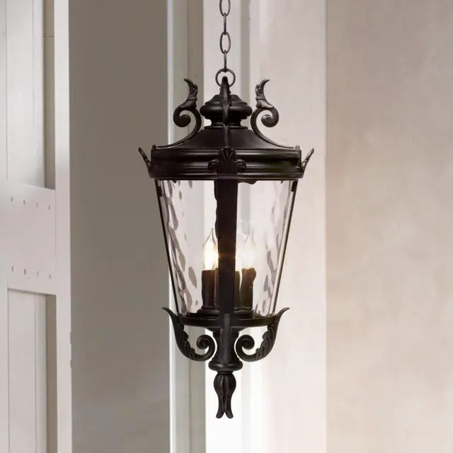 Alt view image 5 of 5 - Casa Marseille Vintage Outdoor Ceiling Light Textured Black Aluminum 23 3/4" Clear Hammered Glass Damp Rated for Exterior House Porch Patio Outside Deck Garage Garden Home Roof
