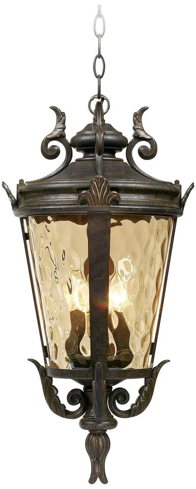 Alt view image 2 of 6 - Casa Marseille European Outdoor Ceiling Light Hanging Bronze Scroll 23 3/4" Hammered Glass Damp Rated for Exterior House Porch Patio Outside Deck Garage Front Door Home Roof