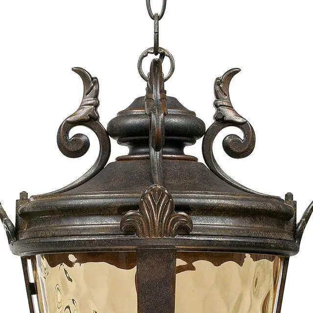 Alt view image 3 of 6 - Casa Marseille European Outdoor Ceiling Light Hanging Bronze Scroll 23 3/4" Hammered Glass Damp Rated for Exterior House Porch Patio Outside Deck Garage Front Door Home Roof