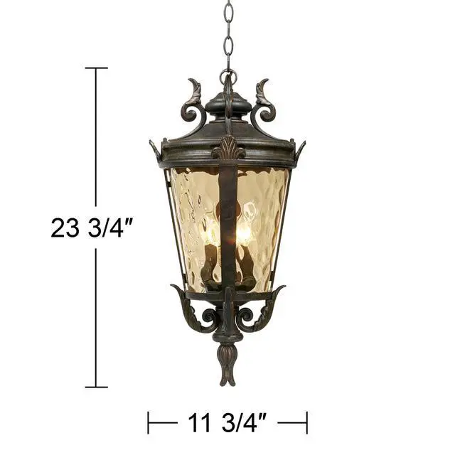 Alt view image 4 of 6 - Casa Marseille European Outdoor Ceiling Light Hanging Bronze Scroll 23 3/4" Hammered Glass Damp Rated for Exterior House Porch Patio Outside Deck Garage Front Door Home Roof
