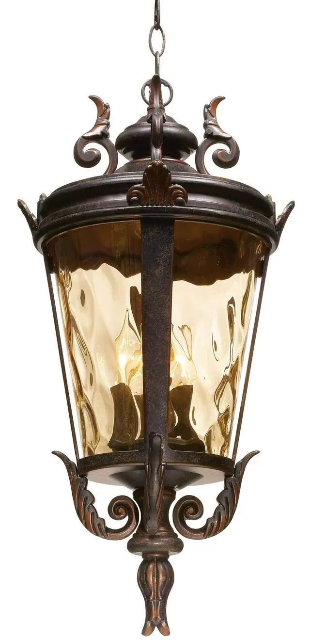 Alt view image 5 of 6 - Casa Marseille European Outdoor Ceiling Light Hanging Bronze Scroll 23 3/4" Hammered Glass Damp Rated for Exterior House Porch Patio Outside Deck Garage Front Door Home Roof