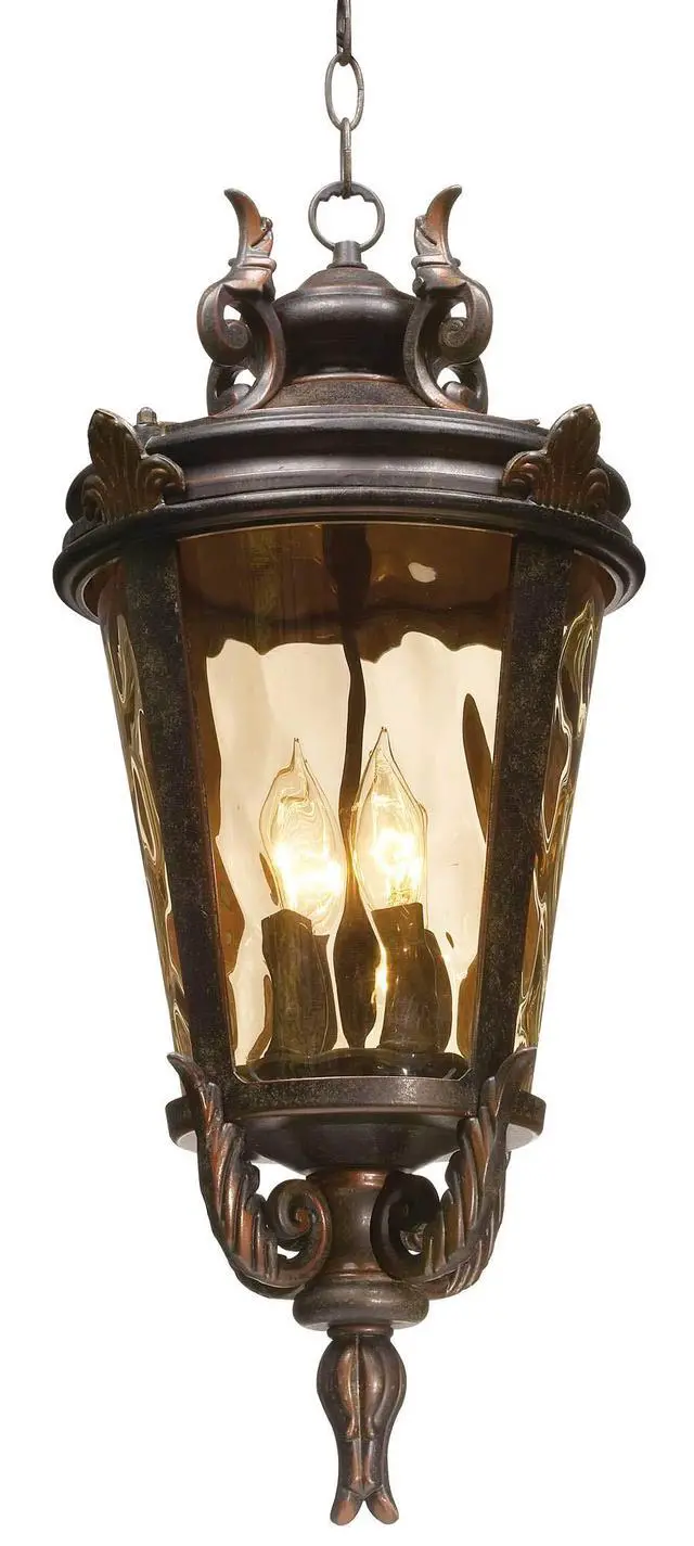 Alt view image 6 of 6 - Casa Marseille European Outdoor Ceiling Light Hanging Bronze Scroll 23 3/4" Hammered Glass Damp Rated for Exterior House Porch Patio Outside Deck Garage Front Door Home Roof