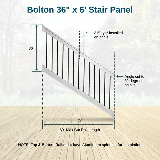 Alt view image 5 of 6 - Bolton Stair Railing Kit Aluminum and Vinyl Railing Kit for Decks, Porches, Outdoor Stairs, and More (36 x 72)