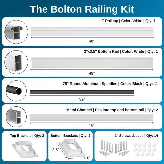 Alt view image 6 of 6 - Bolton Stair Railing Kit Aluminum and Vinyl Railing Kit for Decks, Porches, Outdoor Stairs, and More (36 x 72)