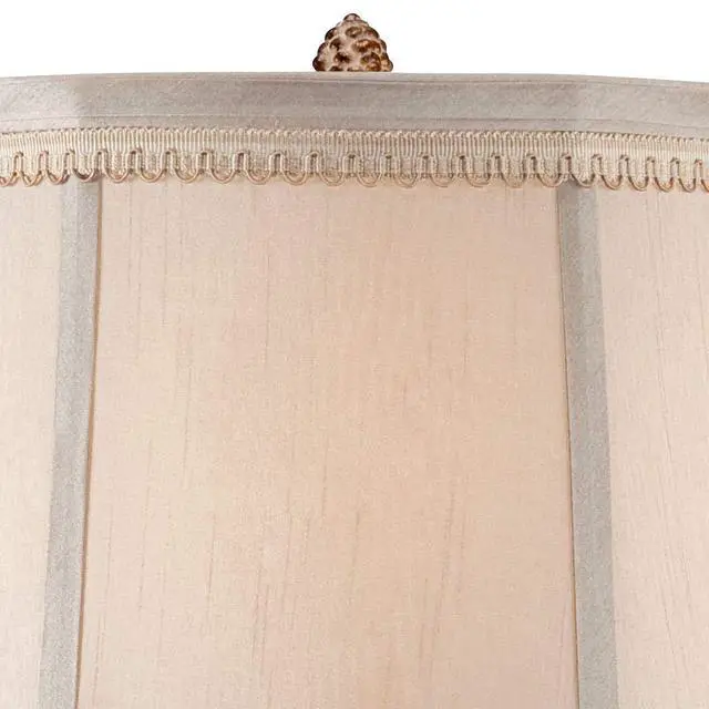 Alt view image 3 of 6 - Shabby Chic French Country Table Lamps 28" Tall Set of 2 Antique White Washed Petite Artichoke Font Beige Fabric Bell Shade for Cottage Core Living Room Bedroom House Bedside Nightstand
