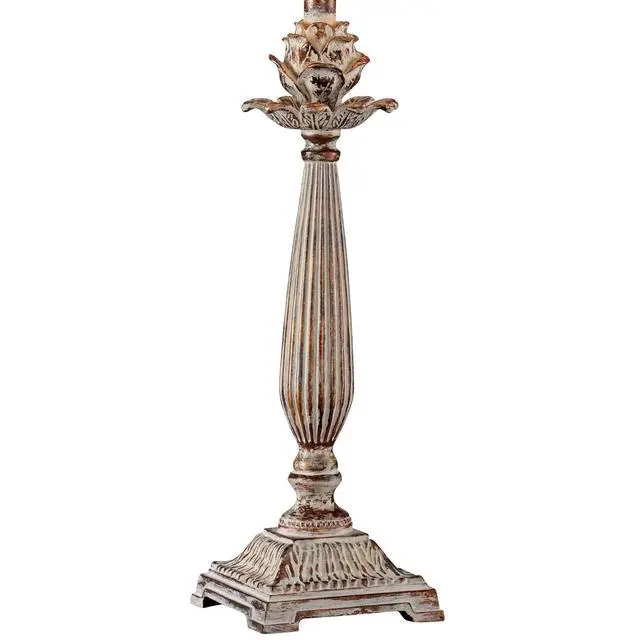 Alt view image 5 of 6 - Shabby Chic French Country Table Lamps 28" Tall Set of 2 Antique White Washed Petite Artichoke Font Beige Fabric Bell Shade for Cottage Core Living Room Bedroom House Bedside Nightstand
