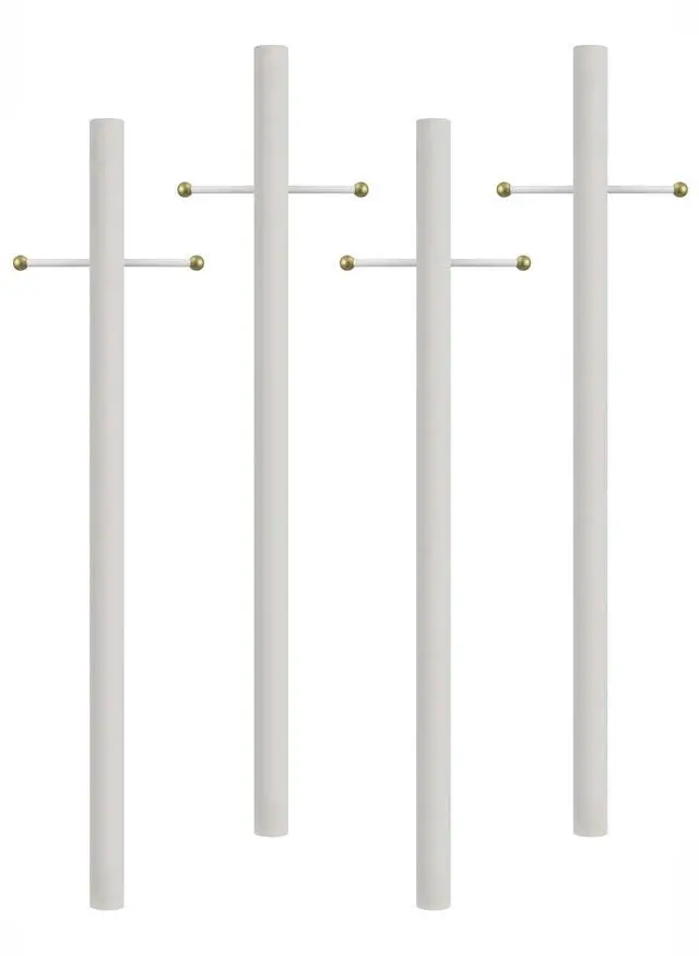 Main image of 7-Foot Direct Burial Lamp Post Outdoor Aluminum Light Pole with Decorative Cross Arm Fits Standard 3" Post Top Fixtures Black, Bronze, or White Made in USA (White, Set of 4)