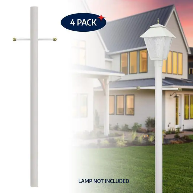 Alt view image 2 of 6 - 7-Foot Direct Burial Lamp Post Outdoor Aluminum Light Pole with Decorative Cross Arm Fits Standard 3" Post Top Fixtures Black, Bronze, or White Made in USA (White, Set of 4)