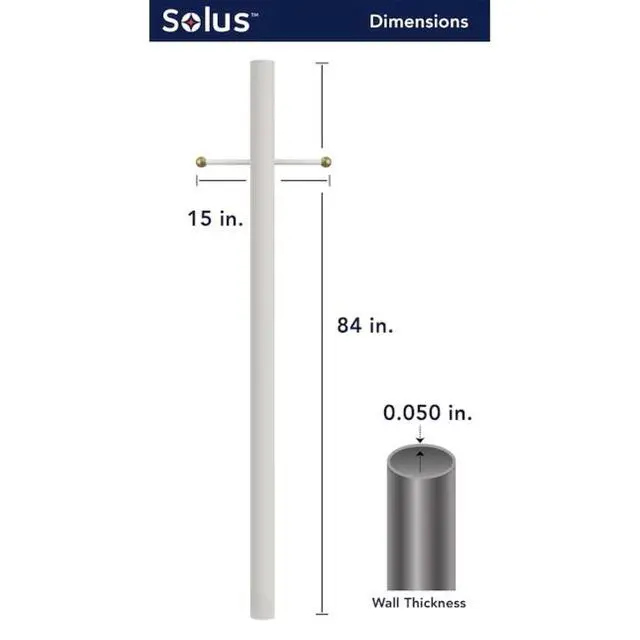 Alt view image 3 of 6 - 7-Foot Direct Burial Lamp Post Outdoor Aluminum Light Pole with Decorative Cross Arm Fits Standard 3" Post Top Fixtures Black, Bronze, or White Made in USA (White, Set of 4)