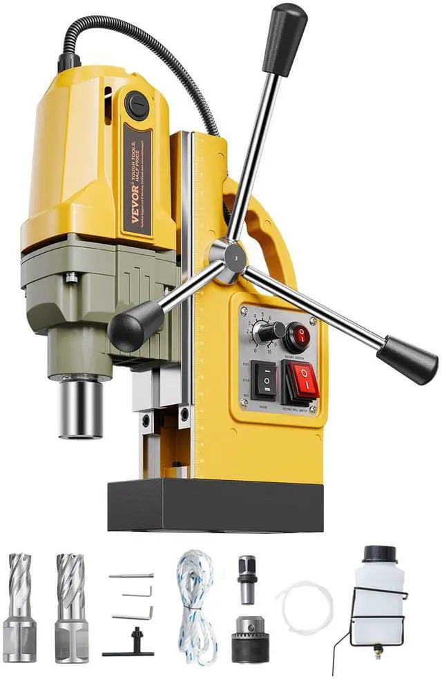 Main image of Magnetic Drill, 1200W Motor 1.6 in Boring Diameter, 2810 lbf Electric Mag Drill Press, with 2 Coring Bits, Variable Speed, Drilling Machine for Metal Surface, Home Improvement Industry, Yellow
