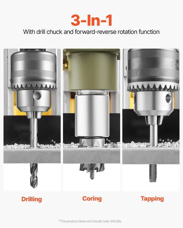 Alt view image 3 of 6 - Magnetic Drill, 1200W Motor 1.6 in Boring Diameter, 2810 lbf Electric Mag Drill Press, with 2 Coring Bits, Variable Speed, Drilling Machine for Metal Surface, Home Improvement Industry, Yellow
