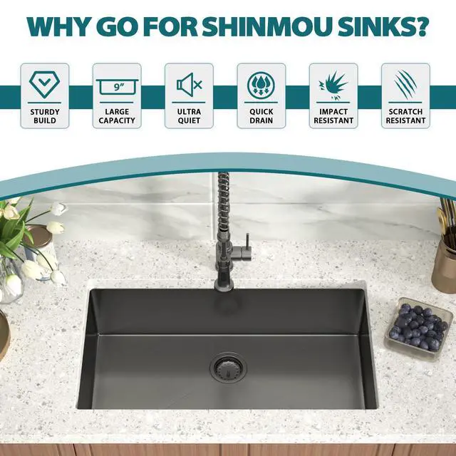 Alt view image 3 of 6 - Black Undermount Kitchen Sink 30x18x9 Inch Single Bowl 18 Gauge Stainless Steel Under Counter Sinks Basin With Drain Strainer