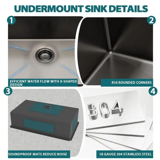 Alt view image 5 of 6 - Black Undermount Kitchen Sink 30x18x9 Inch Single Bowl 18 Gauge Stainless Steel Under Counter Sinks Basin With Drain Strainer