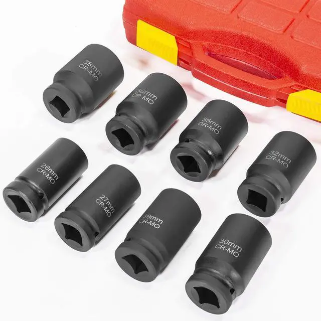 Alt view image 2 of 5 - 8-Pieces Jumbo Impact Stock Set Sizes 3/4" Drive Deep Socket Set SAE (2-1/16, 2-1/8, 2-3/16, 2-1/4, 2-5/16, 2-3/8, 2-7/16, 2-1/2 inch) Storage Case