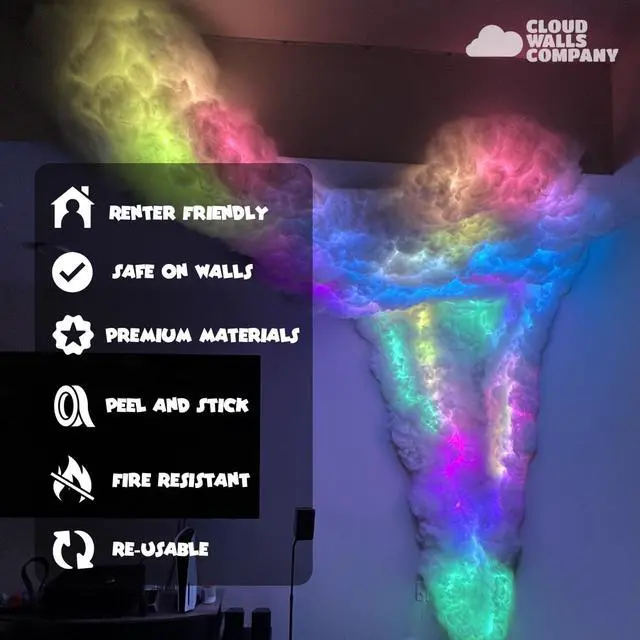 Alt view image 2 of 6 - Fluffy Cloud Wall Panels | LED Cloud Ceiling Set - Peel & Stick 3D Panels | 10 Panels - Acoustic Wall Panels