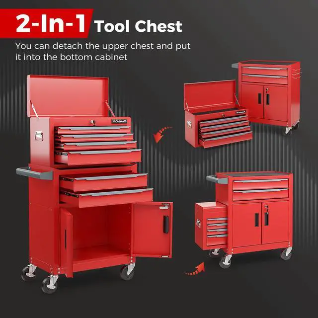 Alt view image 5 of 6 - Tool Chest, 6 Drawers Extra Large Rolling Too Storage Cabinet with 4 Universal Lockable Wheels, Auto Lock, Protective Liner, 2-in-1 Heavy Duty Tool Box for Garage, Workshop