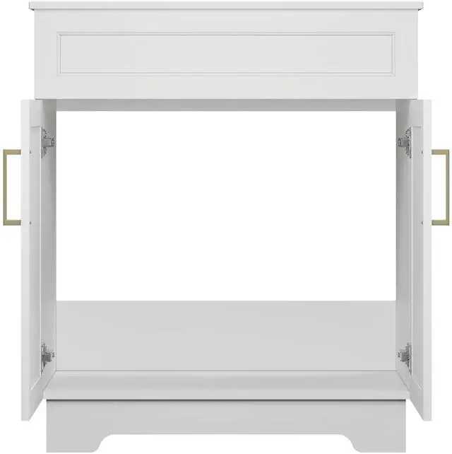 Alt view image 6 of 6 - Bathroom Vanity with Ceramic Sink, Quick Assembly 30 Inch Double Door Bathroom Cabinet Vanity with Wooden Frame and Storage, White