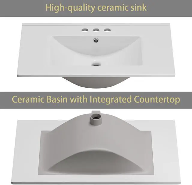 Alt view image 3 of 6 - Bathroom Vanity with Ceramic Sink, Quick Assembly 30 Inch Double Door Bathroom Cabinet Vanity with Wooden Frame and Storage, Grey