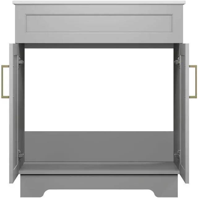 Alt view image 6 of 6 - Bathroom Vanity with Ceramic Sink, Quick Assembly 30 Inch Double Door Bathroom Cabinet Vanity with Wooden Frame and Storage, Grey