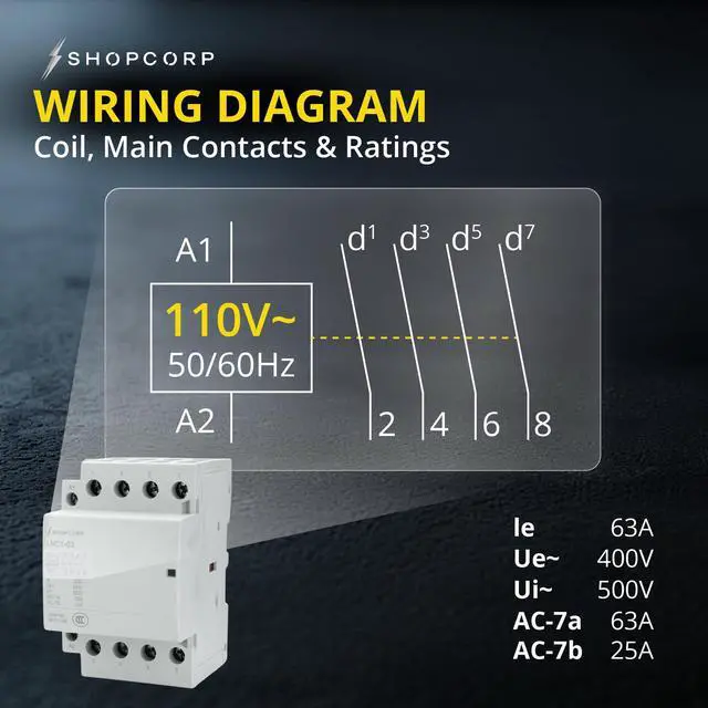 Alt view image 5 of 6 - 16 Pole (4 Pole x 4) 120v Coil Contactor NO 63 amp IEC 400V AC Contactor 110/120VAC Coil - Motor Load 40A, Lighting Load 63A | Silent Operation Includes DIN Rail and Phillips Screws