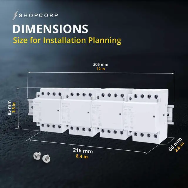 Alt view image 6 of 6 - 16 Pole (4 Pole x 4) 120v Coil Contactor NO 63 amp IEC 400V AC Contactor 110/120VAC Coil - Motor Load 40A, Lighting Load 63A | Silent Operation Includes DIN Rail and Phillips Screws