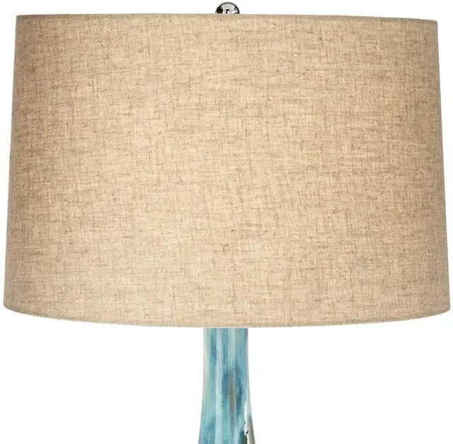 Alt view image 3 of 6 - Kenya Modern Tropical Table Lamp with Riser 31" Tall Blue Green Ceramic Beige Linen Drum Shade for Living Room Bedroom House Bedside Home Office Entryway (Color May Vary)