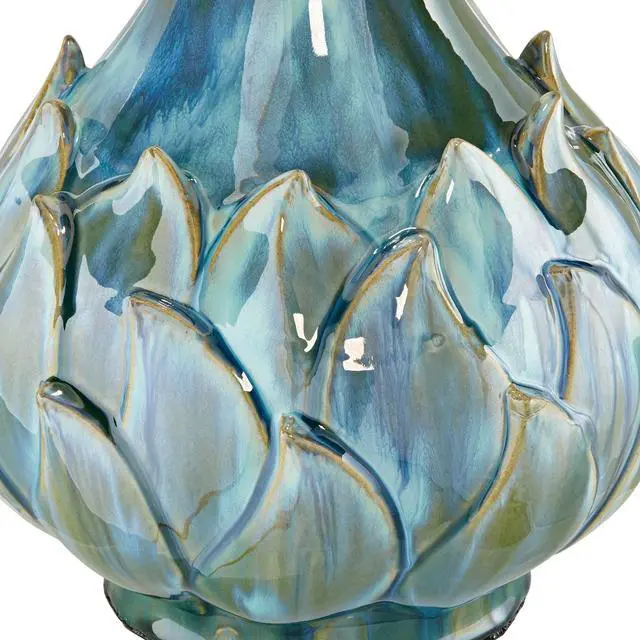 Alt view image 4 of 6 - Kenya Modern Tropical Table Lamp with Riser 31" Tall Blue Green Ceramic Beige Linen Drum Shade for Living Room Bedroom House Bedside Home Office Entryway (Color May Vary)