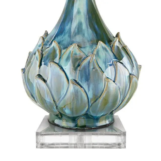Alt view image 5 of 6 - Kenya Modern Tropical Table Lamp with Riser 31" Tall Blue Green Ceramic Beige Linen Drum Shade for Living Room Bedroom House Bedside Home Office Entryway (Color May Vary)