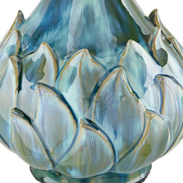 Alt view image 5 of 6 - Kenya Modern Tropical Table Lamp with USB Dimmer 29 1/2" Tall Blue Green Glaze Ceramic Beige Linen Drum Shade for Bedroom Living Room House Home Bedside Nightstand Office Family