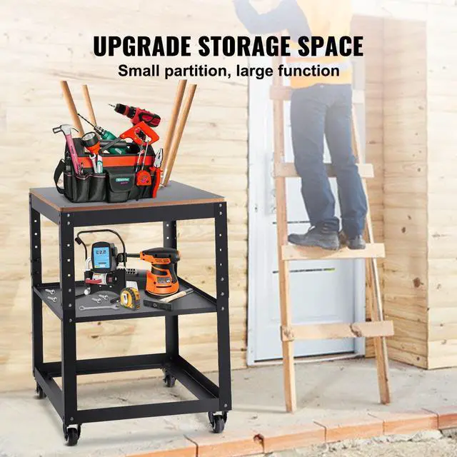 Alt view image 5 of 6 - Thickness Planer Stand, 100 lbs heavy loads, Three-Gear Height Adjustable Thickness Planer Table,with 4 Stable Casters & Storage Space, for most planers, saws, bench-top machines, power tools