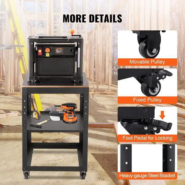Alt view image 6 of 6 - Thickness Planer Stand, 100 lbs heavy loads, Three-Gear Height Adjustable Thickness Planer Table,with 4 Stable Casters & Storage Space, for most planers, saws, bench-top machines, power tools