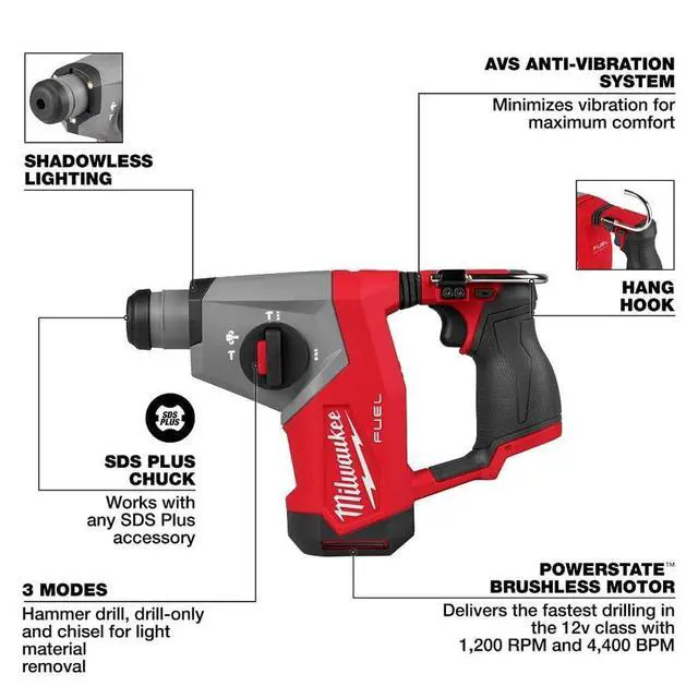 Alt view image 2 of 3 - Electric - M12 Fuel 5/8 INCH SDS Plus Rotary Hammer