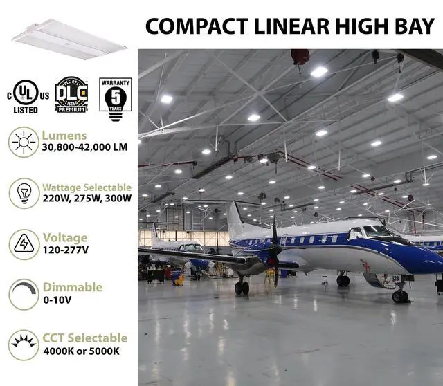 Alt view image 2 of 6 - Oslo Compact Linear High Bay Fixture - 42,000 Lumens, Wattage and CCT Selectable, 120-277V LED Light, 24 x 14.2 x 1.6 Inches, 300W, Pack of 2