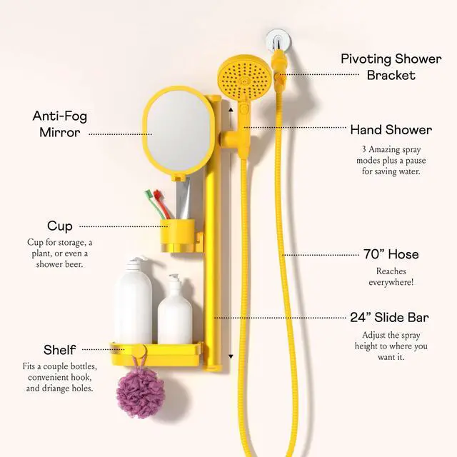 Alt view image 2 of 6 - Sproos Lookin Good Handheld Shower System, High Pressure with Slidebar Organizer for Mirror, Multi-Purpose Cup, Shelf and Hook, 3 Spray Functions, Extra Longh 70in Hose, 4 Colors (Red)