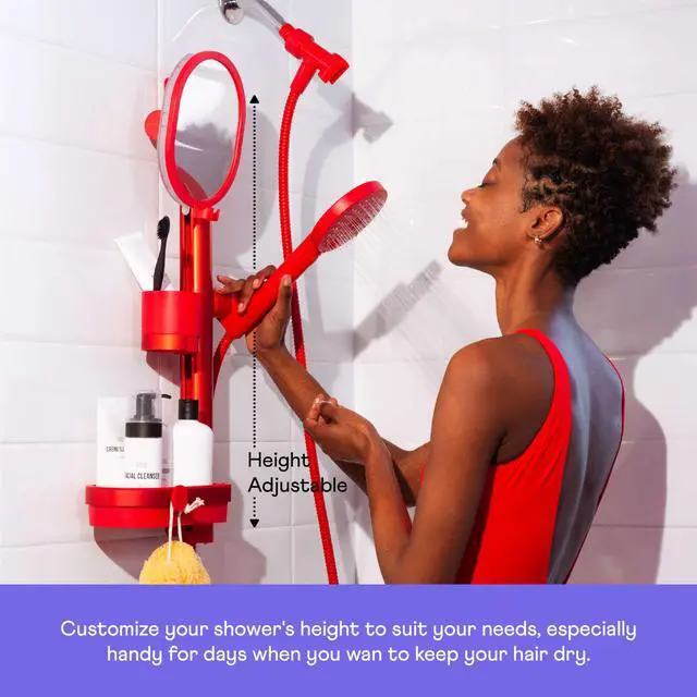 Alt view image 5 of 6 - Sproos Lookin Good Handheld Shower System, High Pressure with Slidebar Organizer for Mirror, Multi-Purpose Cup, Shelf and Hook, 3 Spray Functions, Extra Longh 70in Hose, 4 Colors (Red)