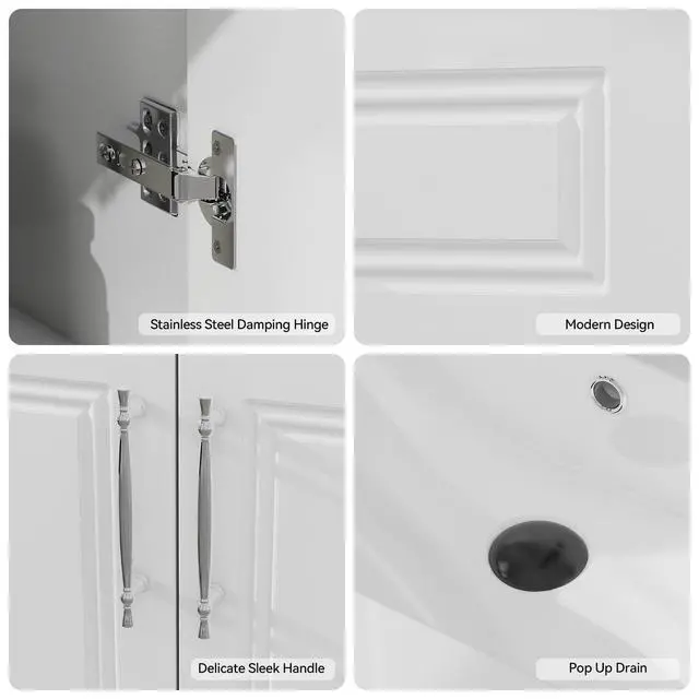 Alt view image 4 of 6 - 30" Bathroom Vanity with Sink Combo, Modern Bathroom Storage Cabinet Set with Tip-Out Drawer and 2 Soft Closing Door, Ceramic Undermount Sink with Faucet and Pop-up Drain Set, White