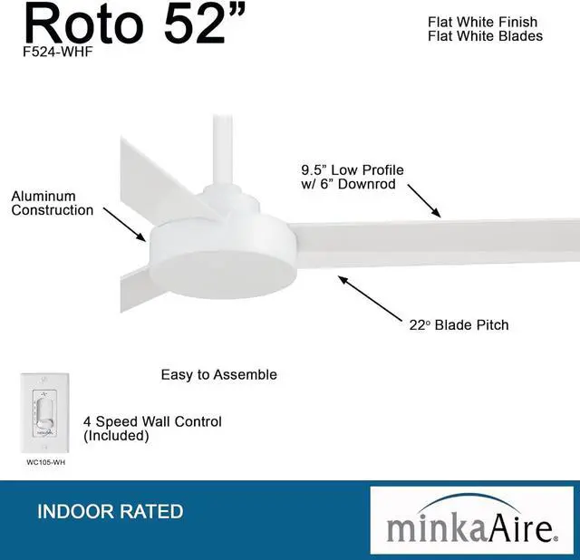 Alt view image 2 of 6 - Minka Aire F524-WHF Flat White Ceiling Fan