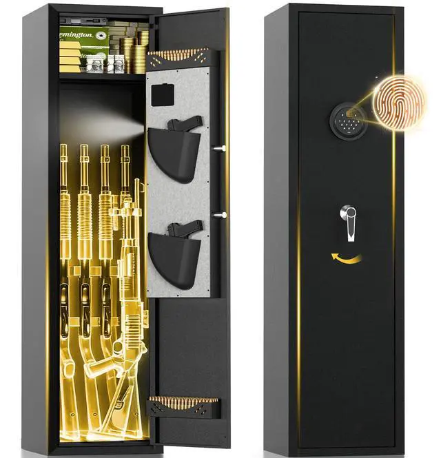 Main image of Biometric Rifle & Pistol Gun Safe, No Assembly, Stores 35 Guns with Adjustable Racks & Removable Shelf, Keypad Lock, LED Light, Quick Access Long Gun Cabinet