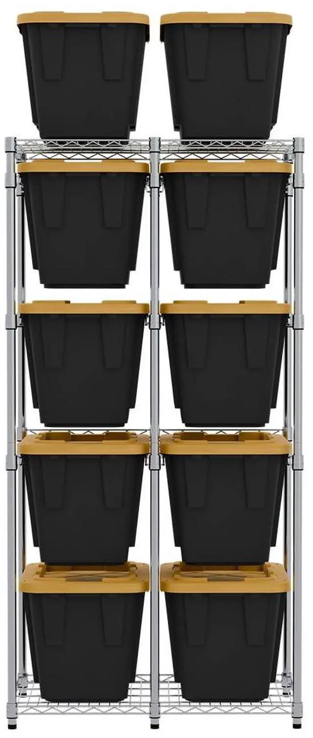 Main image of Bin Storage Rack for 12 Gallon Storage Totes Includes 10 Bins - Garage or Holiday Organization, Declutter, NSF Certified, Zinc Plated, Heavy Duty Steel, 21.5"x34.25"x68"