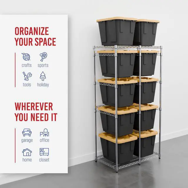 Alt view image 3 of 6 - Bin Storage Rack for 12 Gallon Storage Totes Includes 10 Bins - Garage or Holiday Organization, Declutter, NSF Certified, Zinc Plated, Heavy Duty Steel, 21.5"x34.25"x68"