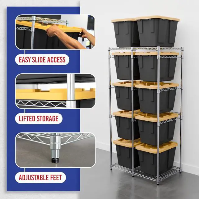 Alt view image 5 of 6 - Bin Storage Rack for 12 Gallon Storage Totes Includes 10 Bins - Garage or Holiday Organization, Declutter, NSF Certified, Zinc Plated, Heavy Duty Steel, 21.5"x34.25"x68"